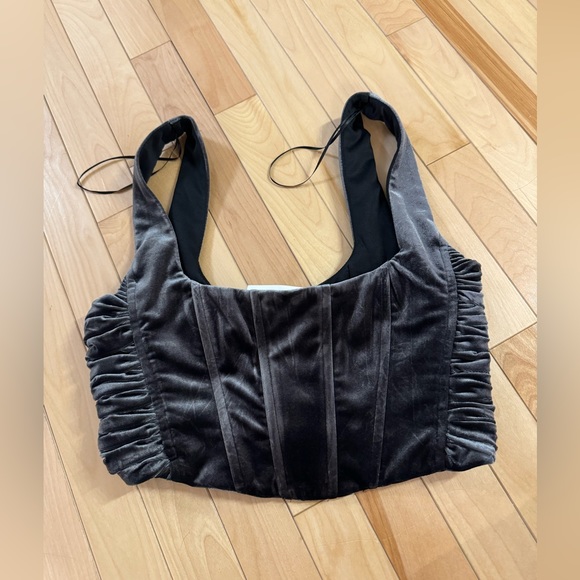 NWOT Zara grey crushed velvet corset cropped top - Picture 2 of 4